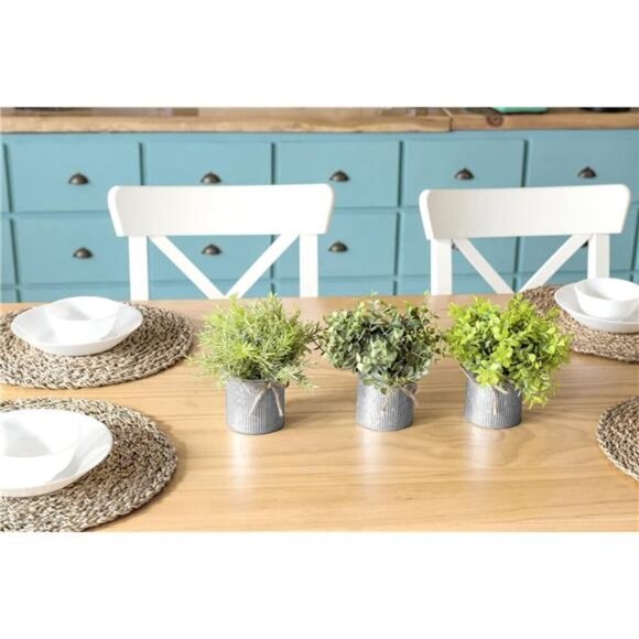 Mini Fake Plants in Farmhouse Galvanized Metal Pots Table Centerpiece Rustic - Picture 3 of 7